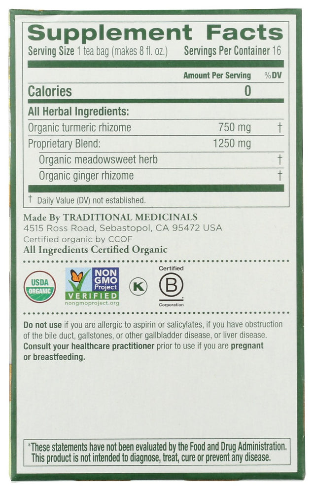 Traditional Medicinals: Organic Turmeric With Meadowsweet And Ginger Tea, 16 Bg