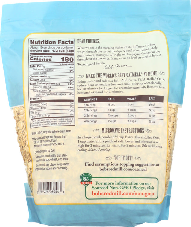 Bobs Red Mill: Organic Extra Thick Rolled Oats, 32 Oz