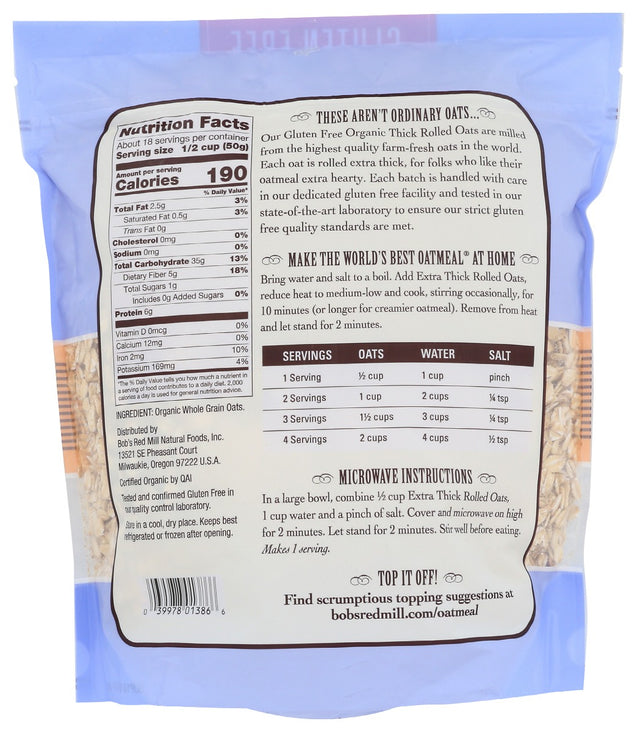 Bobs Red Mill: Gluten Free Organic Extra Thick Rolled Oats, 32 Oz