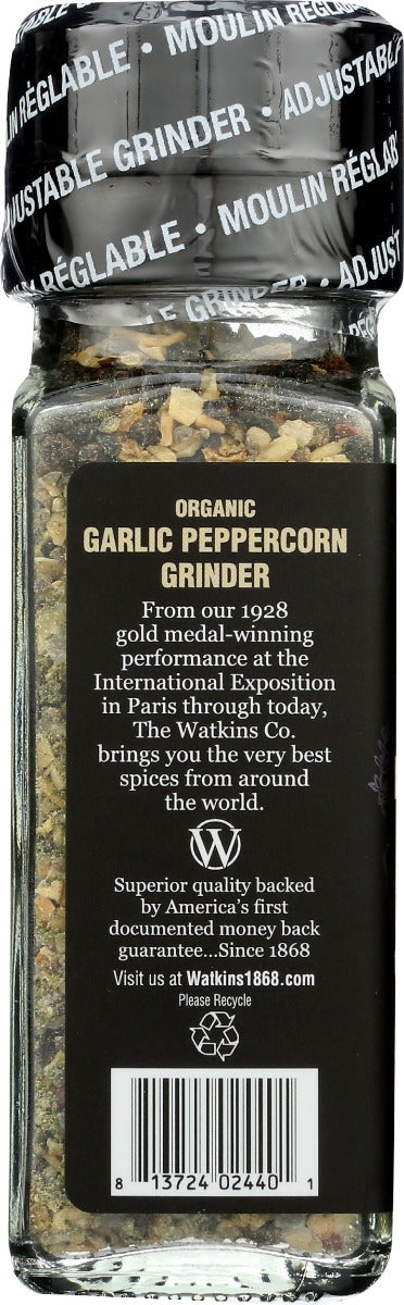 Watkins: Organic Garlic Peppercorn Grinder, 2.7 Oz