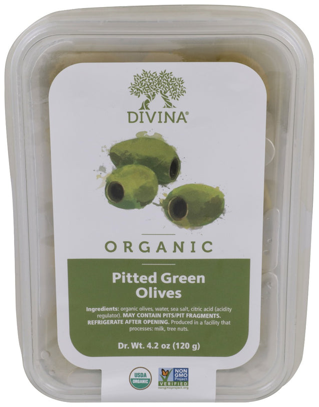 Divina: Organic Green Olives Pitted, 4.2 Oz
