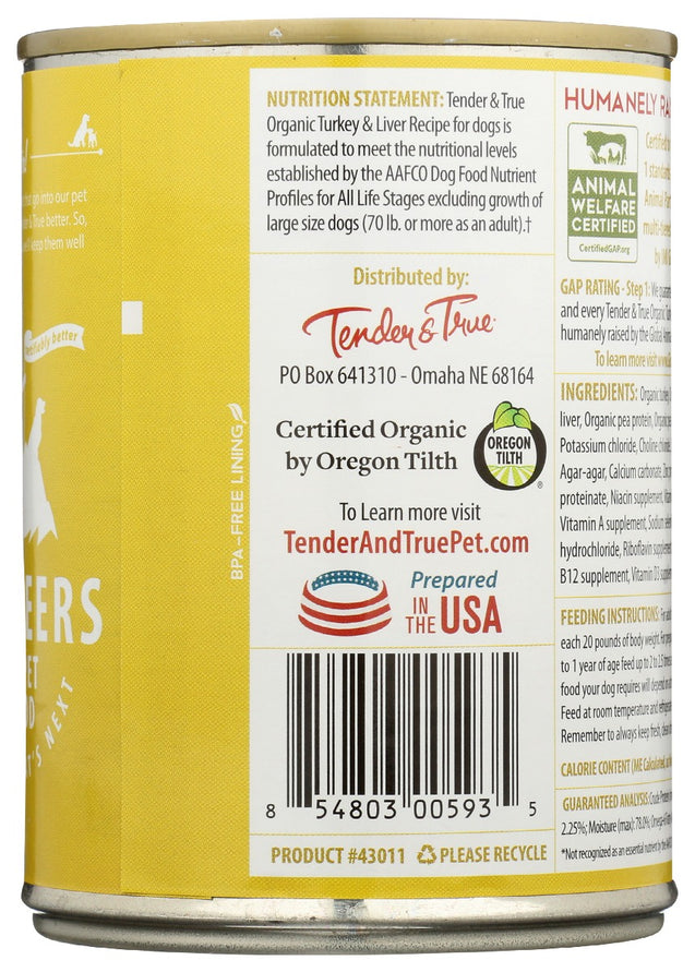Tender And True: Organic Turkey And Liver Canned Dog Food, 12.5 Oz