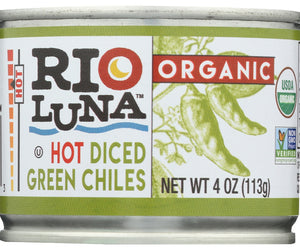 Rio Luna: Organic Hot Diced Green Chiles, 4 Oz