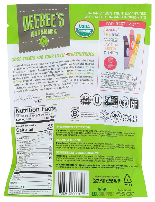 Deebees Organic: Fruit Pop Variety 10 Pk, 13.5 Fo