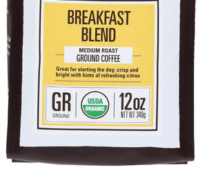 Charleston Coffee Roasters: Organic Breakfast Blend Medium Roast Ground Coffee, 12 Oz