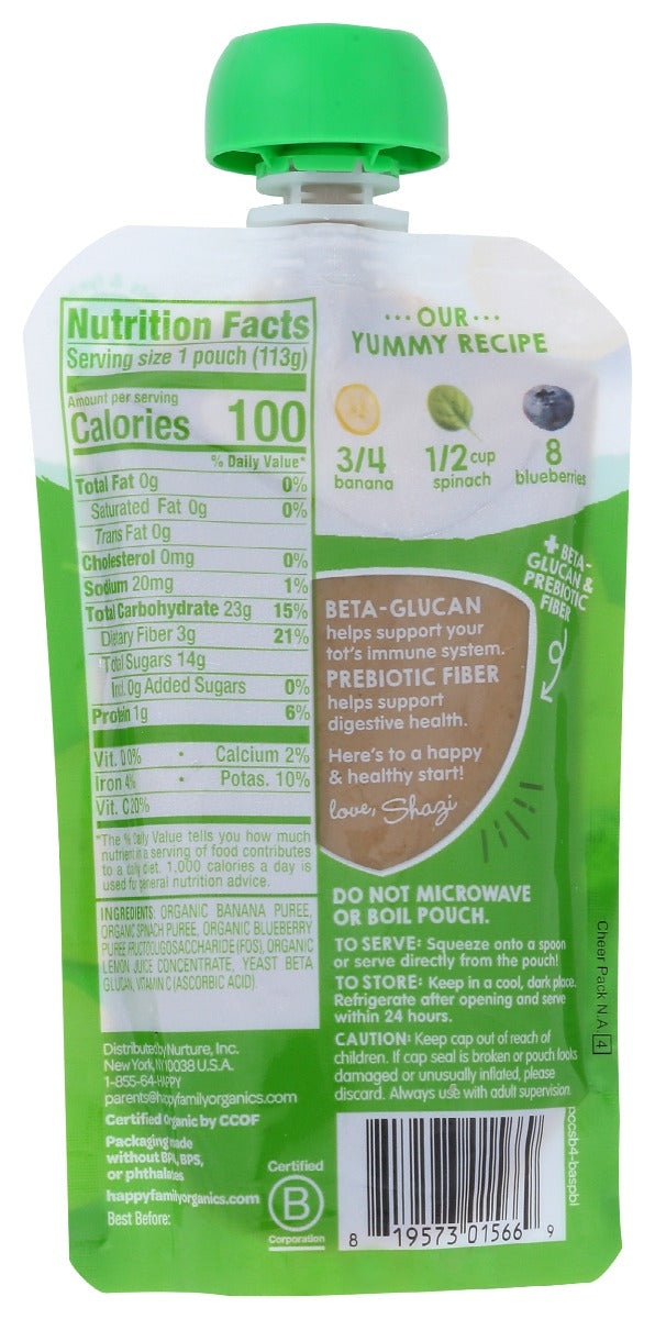 Happy Tot: Organic Banana Spinach & Blueberries Flavor Pouch, 4 Oz