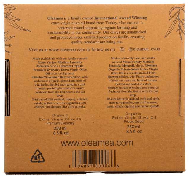 Oleamea Olive Oil: Organic Extra Virgin Olive Oil 2 Bottles, 500 Ml