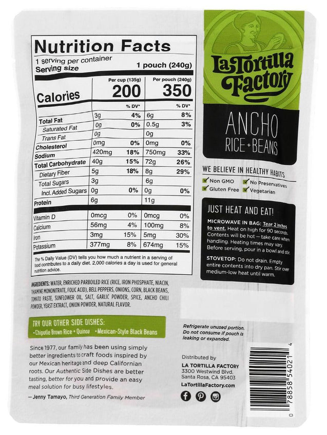 La Tortilla Factory: Ancho Rice & Beans, 8.5 Oz - RubertOrganics