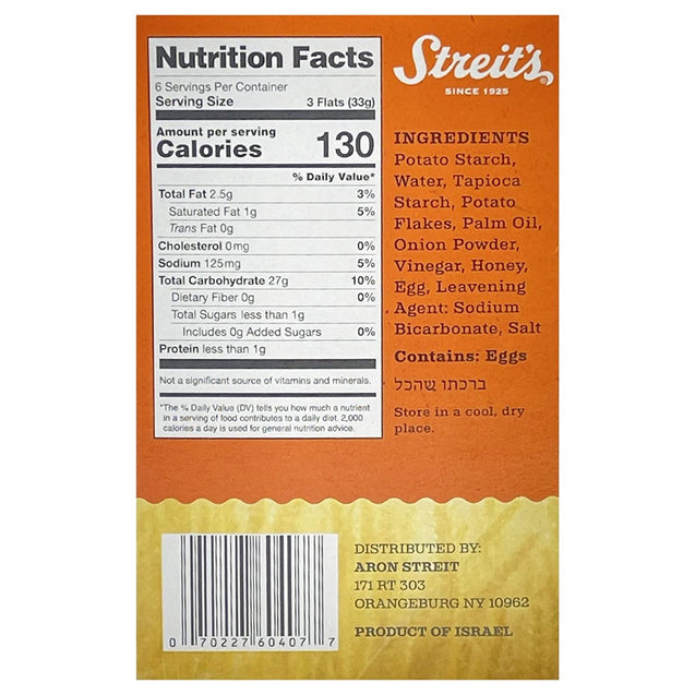 Streits: Matzo Flats Onion, 7 Oz