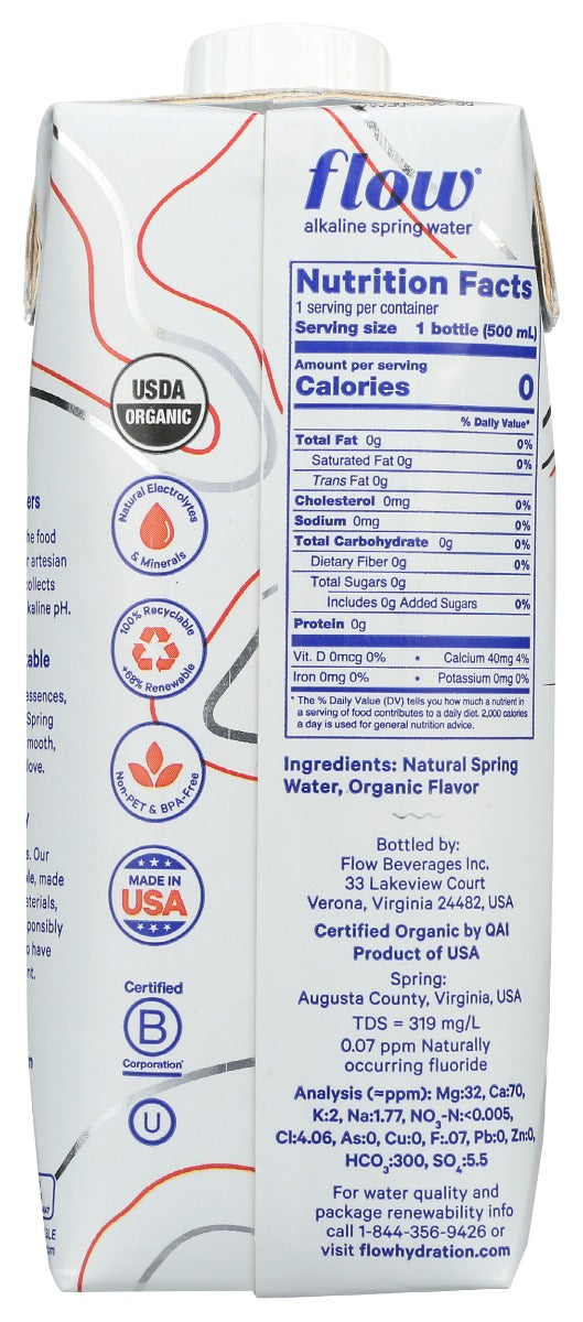 Flow Water: Organic Flavored Peach Plus Blueberry Spring Water, 16.9 Fo
