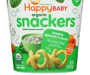 Happy Baby: Organic Snackers Creamy Spinach And Carrot Baked Grain Snack, 1.5 Oz