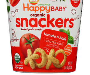 Happy Baby: Organic Snackers Tomato And Basil Baked Grains Snack, 1.5 Oz