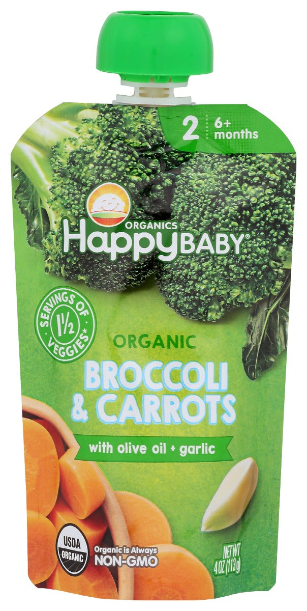 Happy Baby: Organic Brocolli And Carrots With Olive Oil And Garlic Baby Food, 4 Oz