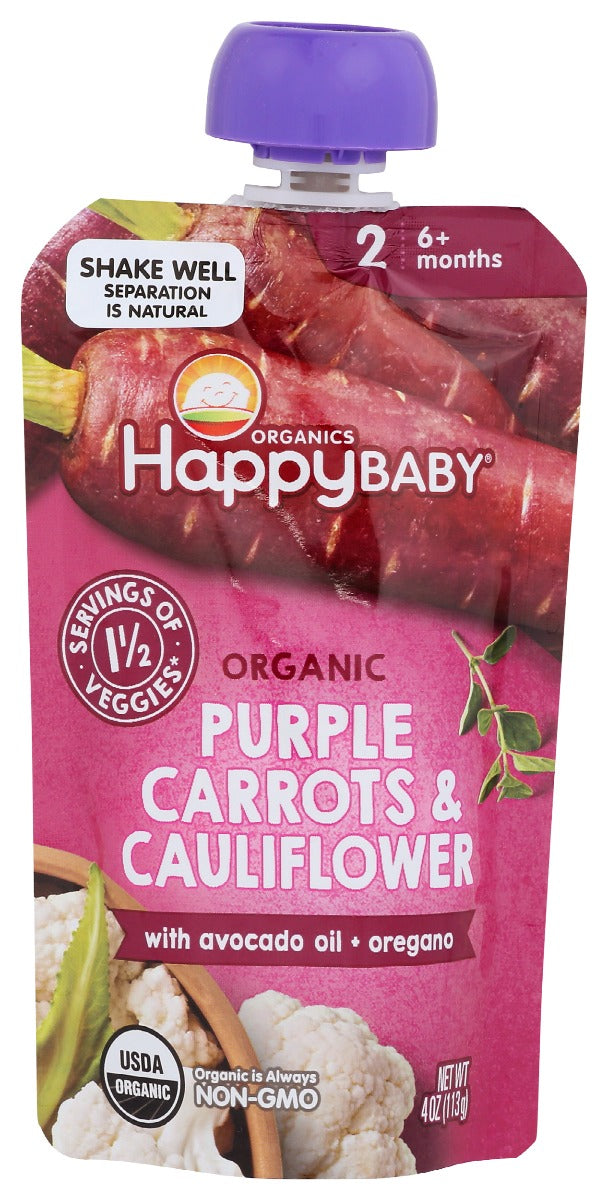 Happy Baby: Organic Purple Carrots And Cauliflower With Avocado Oil And Oregano, 4 Oz