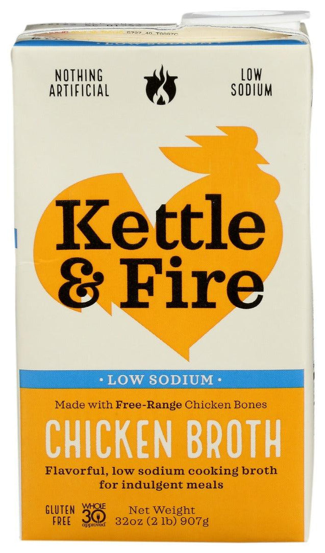 Kettle And Fire: Chicken Low Sodium Cooking Broth, 32 Oz - RubertOrganics