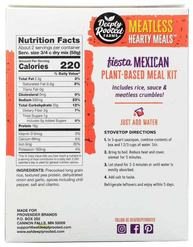 Deeply Rooted: Hearty Meals Fiesta Mexican Rice Bowl, 4.1 Oz - RubertOrganics