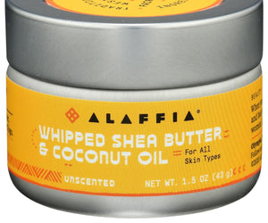 Alaffia: Whipped Shea Butter Coconut Oil Unscented, 1.5 Oz - RubertOrganics