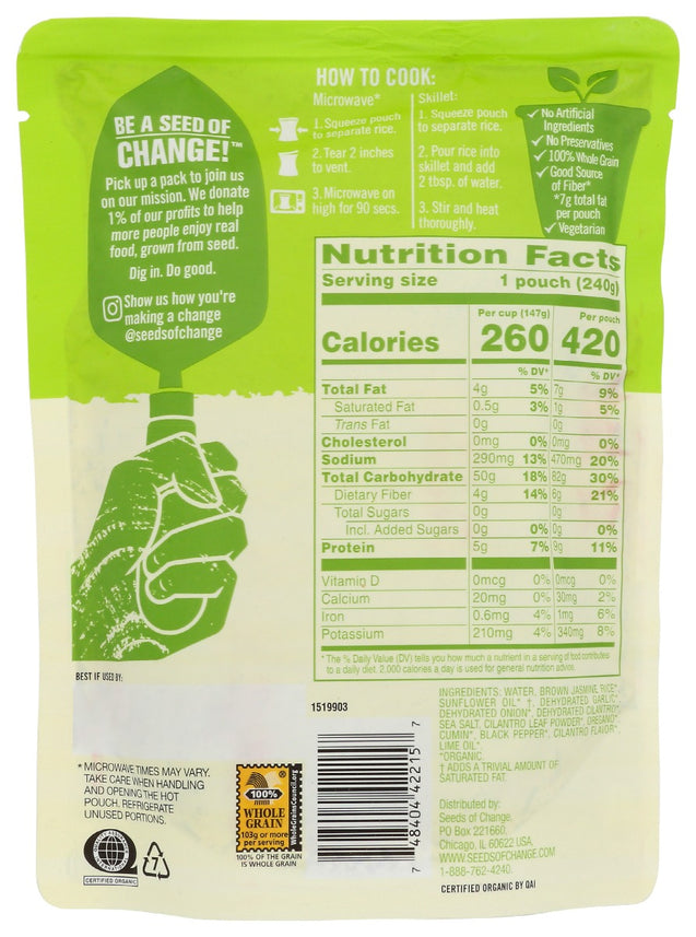 Seeds Of Change: Rice Jsmn Brw Cilntro Org, 8.5 Oz