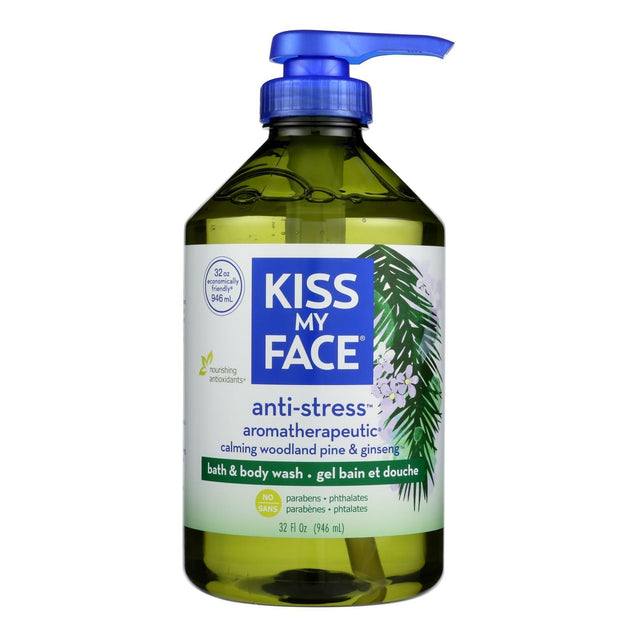 Kiss My Face Bath And Shower Gel Anti-stress Woodland Pine And Ginseng - 32 Fl Oz - RubertOrganics
