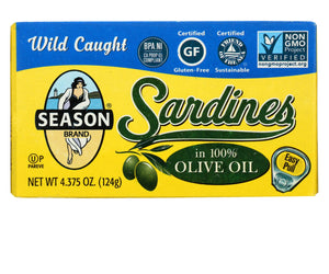 Season Brand Sardines In Pure Olive Oil - Salt Added - Case Of 12 - 4.375 Oz.