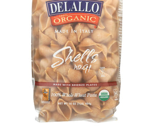 Delallo - Organic Whole Wheat Pasta Shells - Case Of 16 - 1 Lb. - RubertOrganics