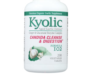 Kyolic Aged Garlic Extract Candida Cleanse And Digestion Formula 102 - 200 Vegetarian Tablets - RubertOrganics