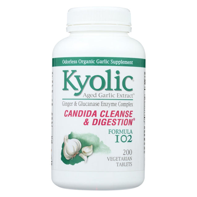 Kyolic Aged Garlic Extract Candida Cleanse And Digestion Formula 102 - 200 Vegetarian Tablets - RubertOrganics