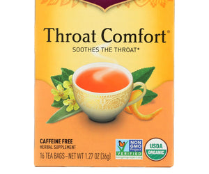 Yogi Organic Throat Comfort Herbal Tea Caffeine Free - 16 Tea Bags - Case Of 6