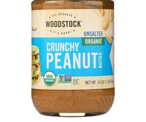 Woodstock Organic Peanut Butter - Crunchy - Unsalted - 16 Oz.
