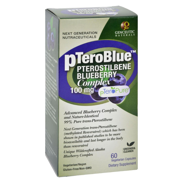 Genceutic Naturals Pteroblue Pterostilbene - 100 Mg - 60 Vcaps - RubertOrganics