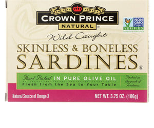 Crown Prince Skinless And Boneless Sardines In Pure Olive Oil - Case Of 12 - 3.75 Oz. - RubertOrganics