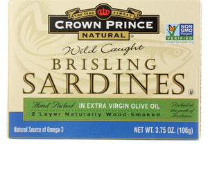 Crown Prince Brisling Sardines In Extra Virgin Olive Oil - Case Of 12 - 3.75 Oz. - RubertOrganics