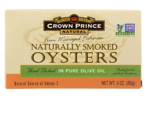 Crown Prince Oysters - Naturally Smoked In Pure Olive Oil - 3 Oz - Case Of 18 - RubertOrganics