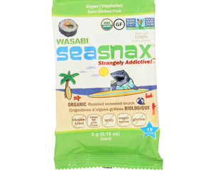 Seasnax Premium Roasted Seaweed Snacks - Wasabi - Case Of 24 - 0.18 Oz.