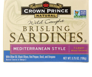 Crown Prince Brisling Sardines - Mediterranean Style - Case Of 12 - 3.75 Oz. - RubertOrganics