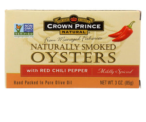 Crown Prince Oysters - Smoked With Red Chili Pepper - Case Of 18 - 3 Oz. - RubertOrganics