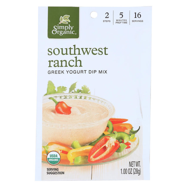 Simply Organic Dip Mix - Organic - Greek Yogurt - Southwest Ranch - 1 Oz - Case Of 12