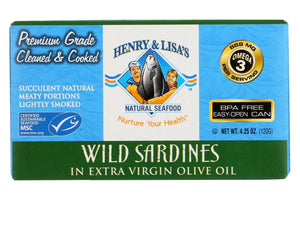 Henry And Lisa's Natural Seafood Wild Sardines In Extra Virgin Olive Oil - Case Of 12 - 4.25 Oz. - RubertOrganics