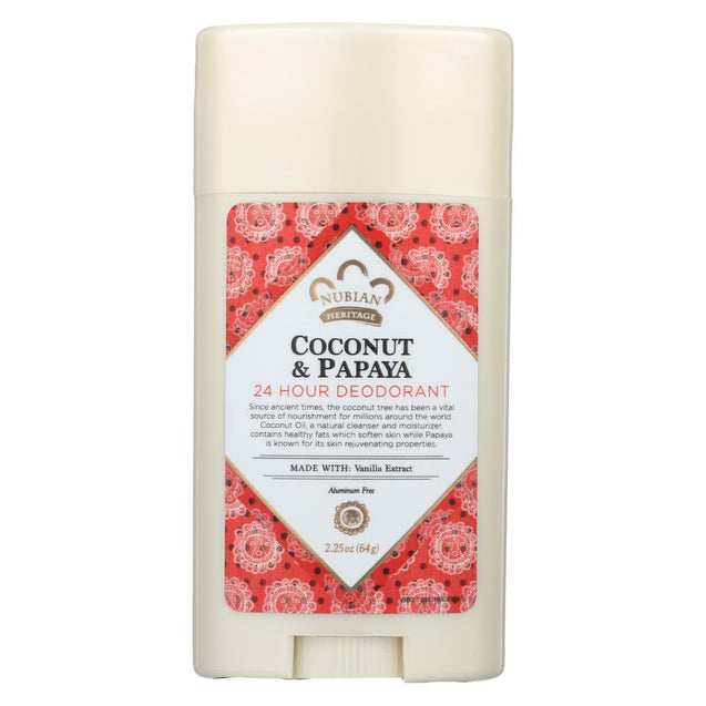 Nubian Heritage Deodorant - All Natural - 24 Hour - Coconut And Papaya - With Vanilla Oil - 2.25 Oz - RubertOrganics