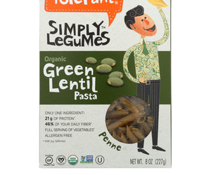 Tolerant Simply Legumes Green Lentil Pasta - Penne - Case Of 6 - 8 Oz.