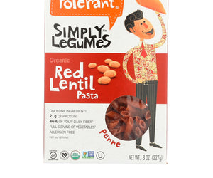 Tolerant Organic Pasta - Red Lentil, Penne - Case Of 6 - 8 Oz.