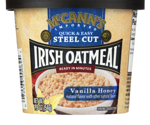 Mccann's Irish Oatmeal Instant Oatmeal Cup - Vanilla Honey - Case Of 12 - 1.9 Oz - RubertOrganics