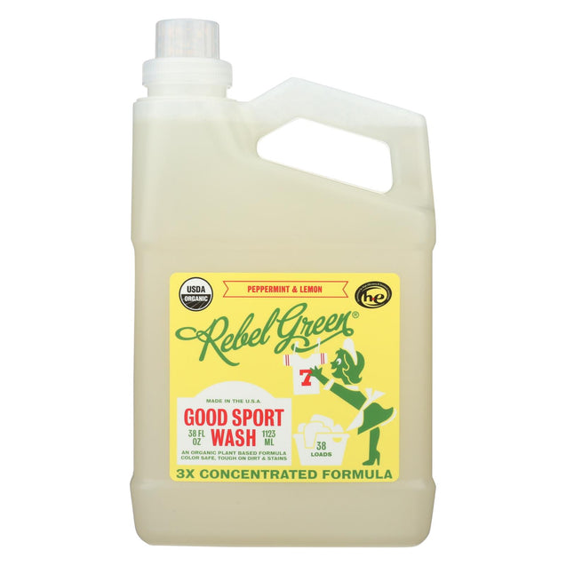 Rebel Green - Laundry Detergent Good Sport Wash - Lemon And Peppermint - Case Of 4 - 38 Fl Oz.