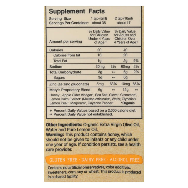 Maty's - Organic Children's Cough Syrup - 6 Fl Oz. - RubertOrganics