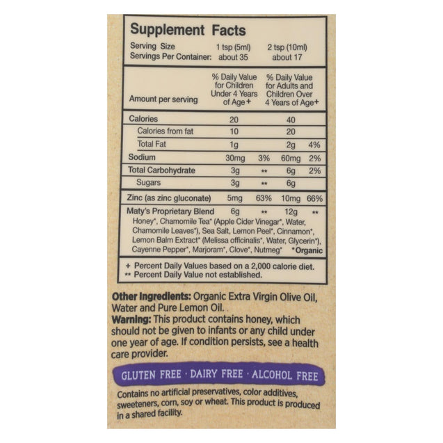 Maty's - Organic Children's Goodnight Cough Syrup - 6 Fl Oz. - RubertOrganics