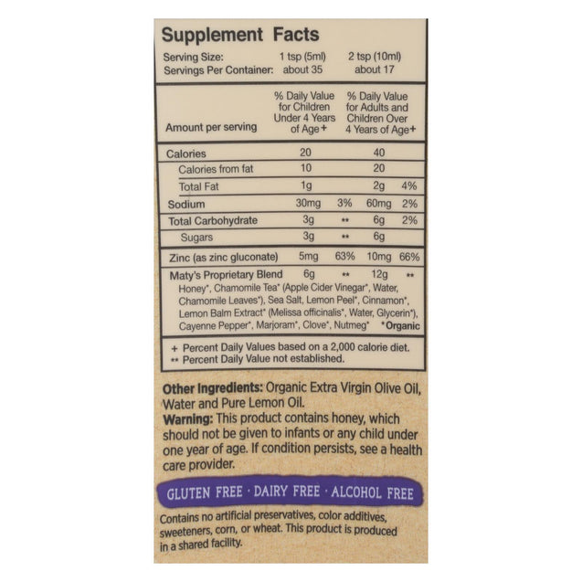 Maty's - Organic Nighttime Cough Syrup - 6 Fl Oz. - RubertOrganics